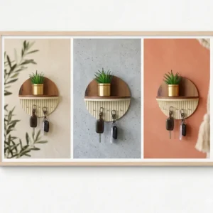 Modern Round Wooden Key Holder with Shelf